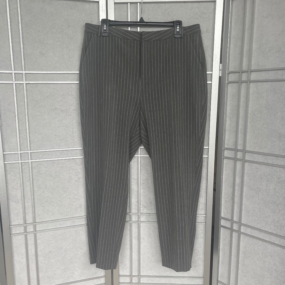 NWT L'AGENCE Grey/Ivory Striped Ludivine Cropped Trousers sz 12